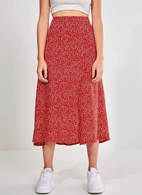 saia midi transpassada vermelha florzinhas saia midi transpassada vermelha florzinhas