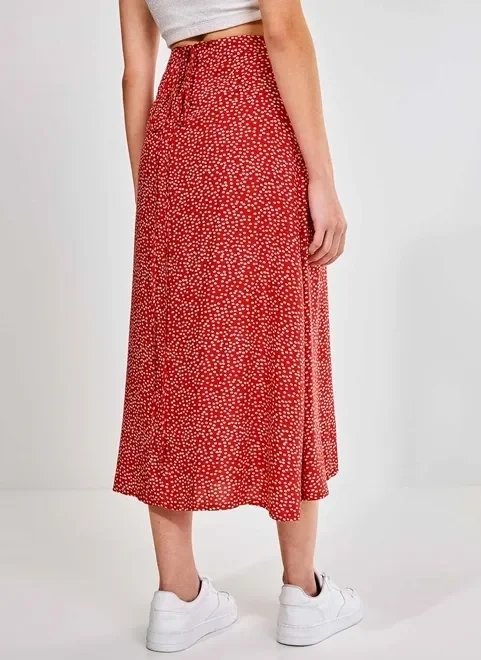 saia midi transpassada vermelha florzinhas saia midi transpassada vermelha florzinhas