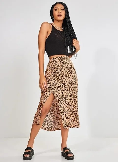 saia midi com fenda oncinha saia midi com fenda oncinha