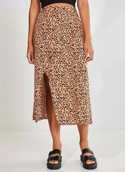 saia midi com fenda oncinha saia midi com fenda oncinha