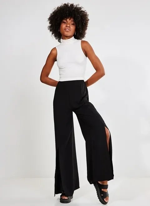 calça cintura alta pantalona com fenda calça cintura alta pantalona com fenda