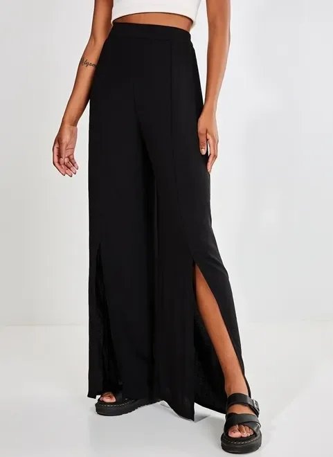 calça cintura alta pantalona com fenda calça cintura alta pantalona com fenda