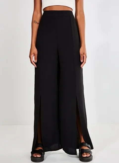 calça cintura alta pantalona com fenda calça cintura alta pantalona com fenda