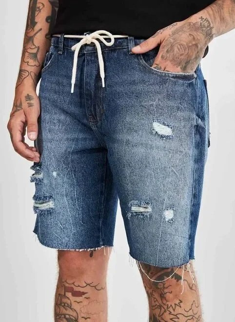 bermuda jeans azul com cadarço bermuda jeans azul com cadarço