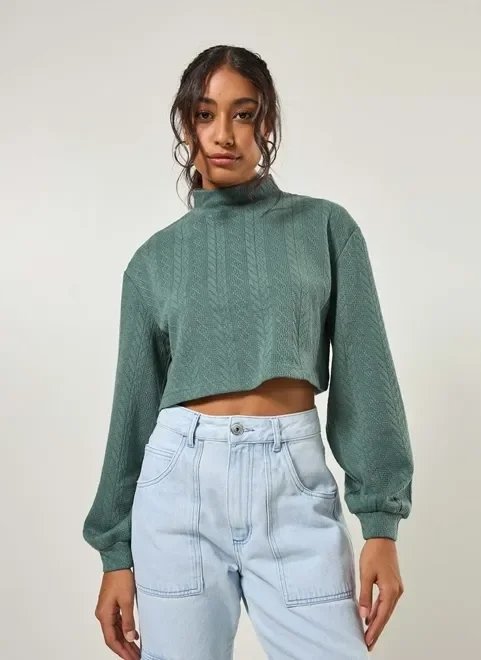 blusa cropped manga longa texturizada blusa cropped manga longa texturizada