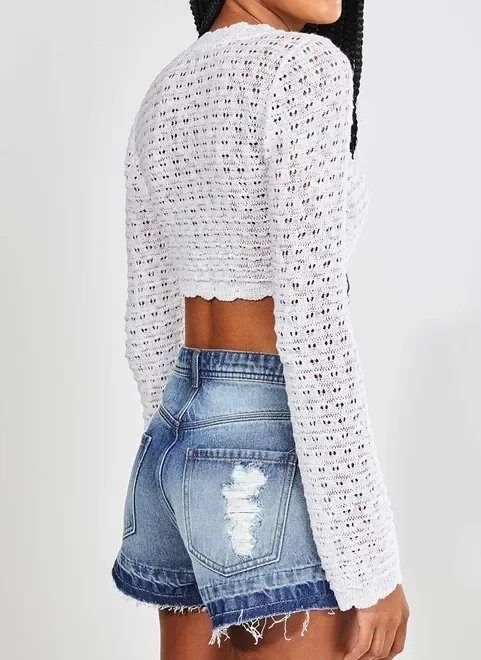 cropped de crochê off-white cropped de crochê off-white