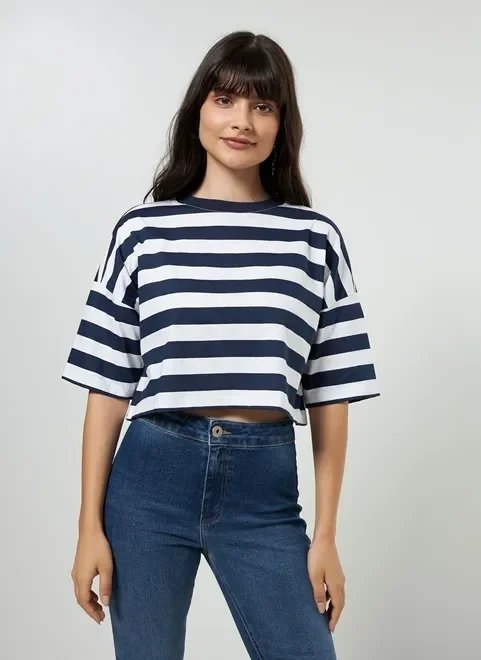 camiseta cropped listrada branca e azul camiseta cropped listrada branca e azul