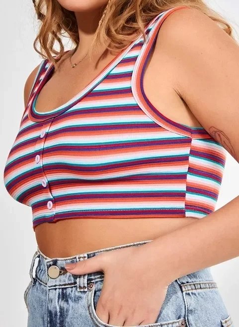 regata cropped listrada com botões regata cropped listrada com botões