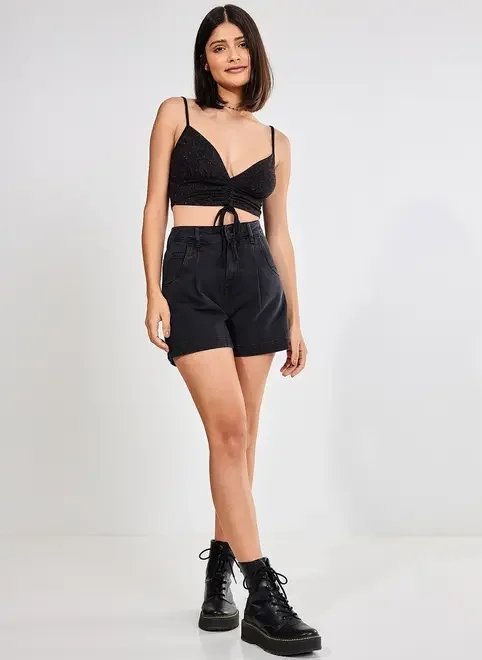 top cropped de alcinha preto com brilho top cropped de alcinha preto com brilho