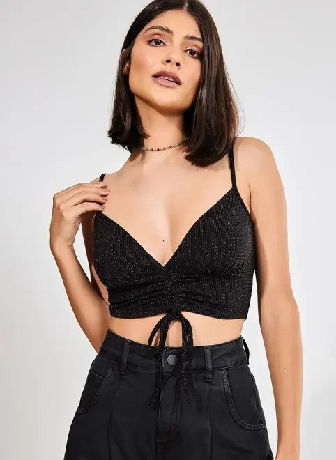 top cropped de alcinha preto com brilho top cropped de alcinha preto com brilho