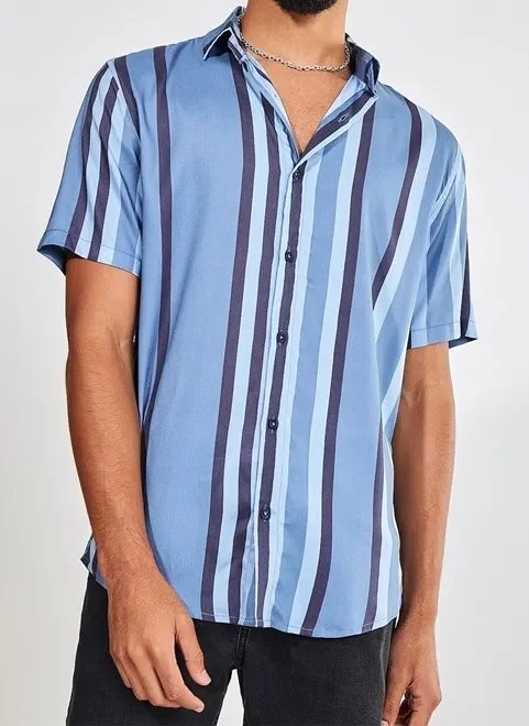 camisa manga curta listras azuis camisa manga curta listras azuis