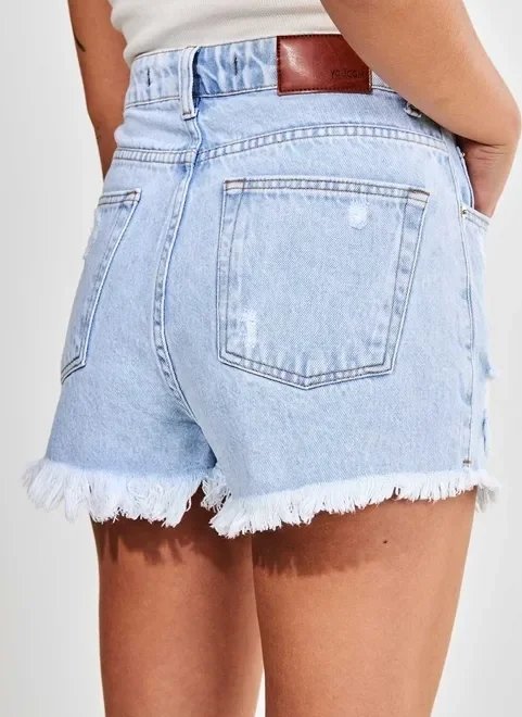 shorts cintura alta jeans claro desfiado shorts cintura alta jeans claro desfiado