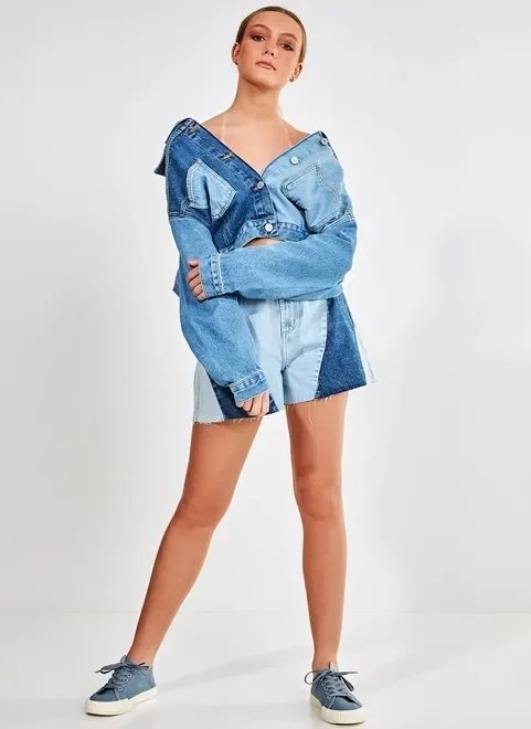 jaqueta jeans patchwork jaqueta jeans patchwork