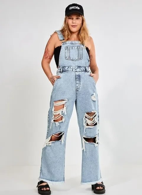 macacão jeans oversized destroyed macacão jeans oversized destroyed