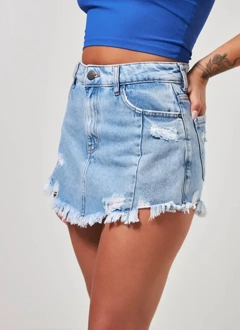 short saia jeans desfiado short saia jeans desfiado