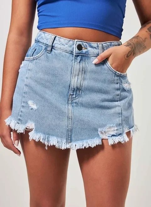 short saia jeans desfiado short saia jeans desfiado