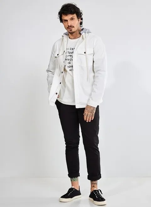 camisa de sarja com capuz removível camisa de sarja com capuz removível