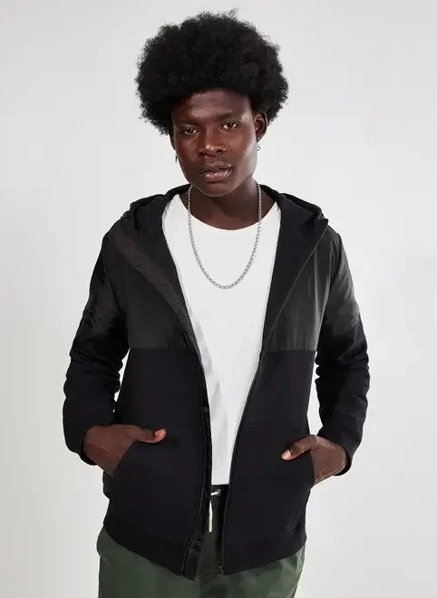 jaqueta de moletom e nylon jaqueta de moletom e nylon