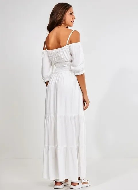 vestido longo off-white meia manga vestido longo off-white meia manga