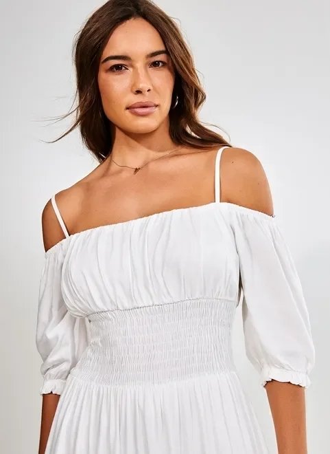vestido longo off-white meia manga vestido longo off-white meia manga