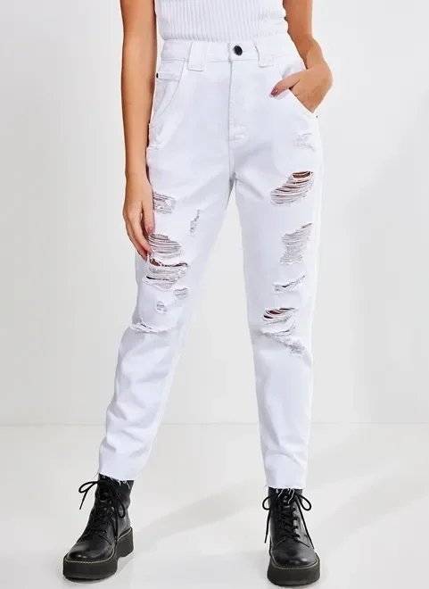 calça de sarja branca com rasgos calça de sarja branca com rasgos