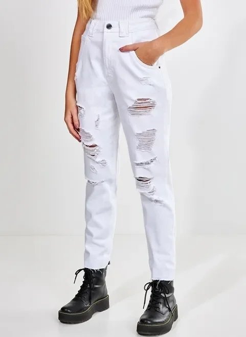 calça de sarja branca com rasgos calça de sarja branca com rasgos