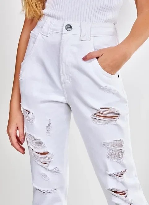 calça de sarja branca com rasgos calça de sarja branca com rasgos