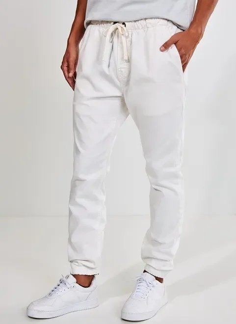 calça jogger masculina de sarja off-white calça jogger masculina de sarja off-white