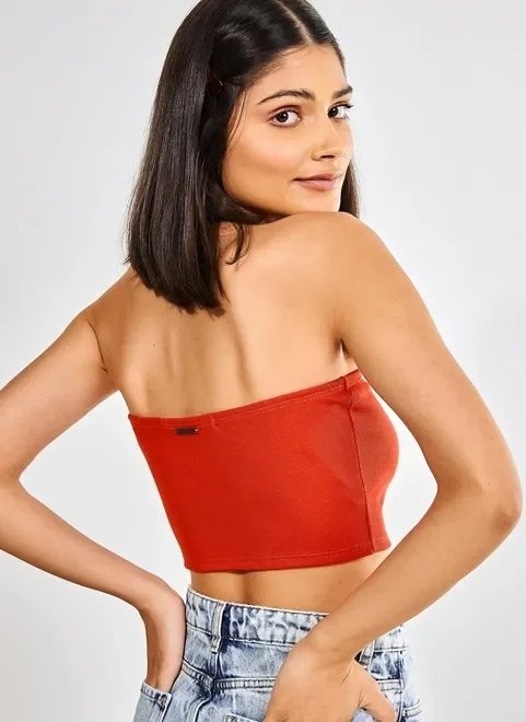 top faixa canelado vermelho alaranjado top faixa canelado vermelho alaranjado