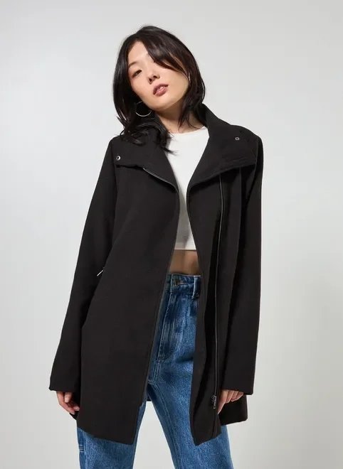 casaco sobretudo preto com zíper casaco sobretudo preto com zíper