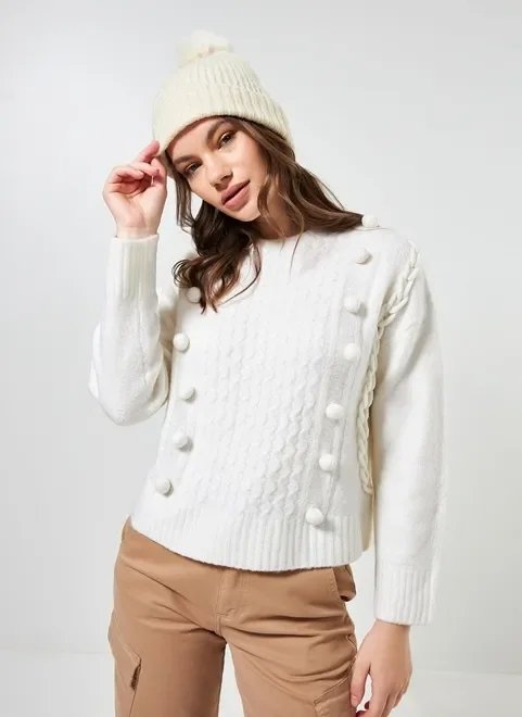 blusão off-white com pompom blusão off-white com pompom