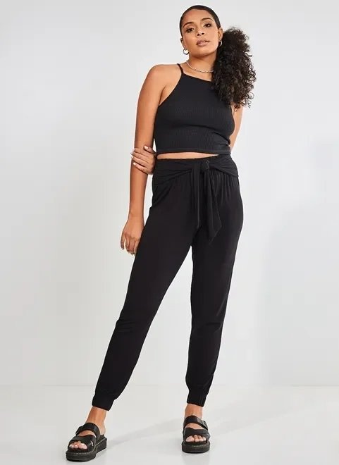 calça malha preta com amarração calça malha preta com amarração