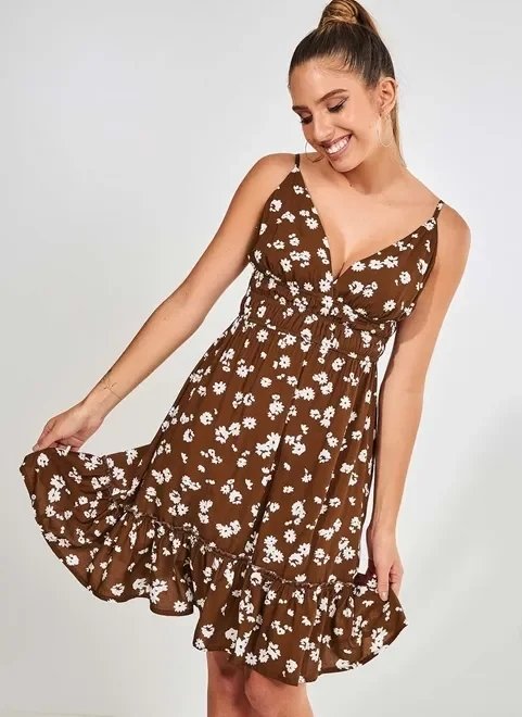 vestido rodado floral marrom vestido rodado floral marrom