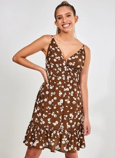 vestido rodado floral marrom vestido rodado floral marrom