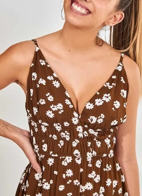 vestido rodado floral marrom vestido rodado floral marrom