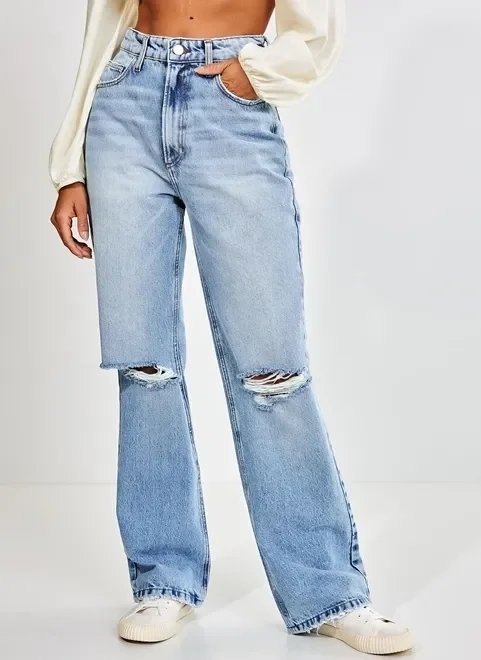 calça jeans reta rasgo no joelho calça jeans reta rasgo no joelho