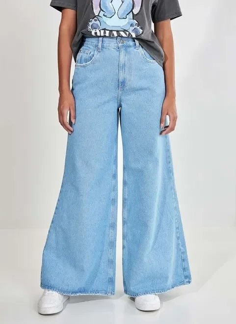 calça wide leg jeans claro calça wide leg jeans claro