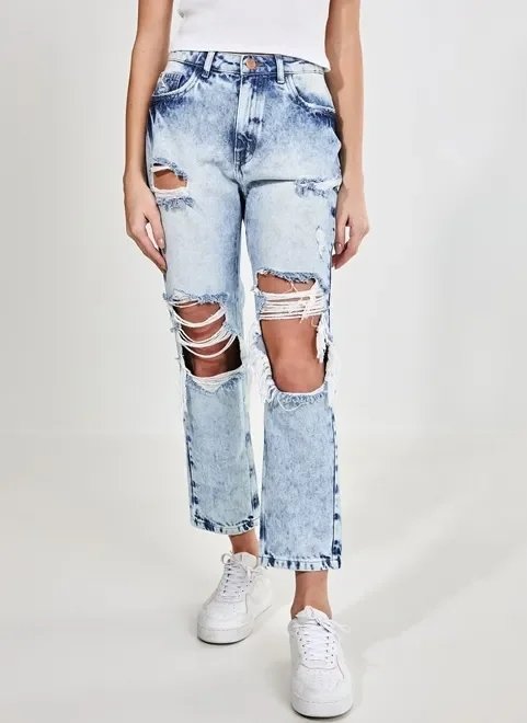 calça jeans marmorizada destroyed calça jeans marmorizada destroyed