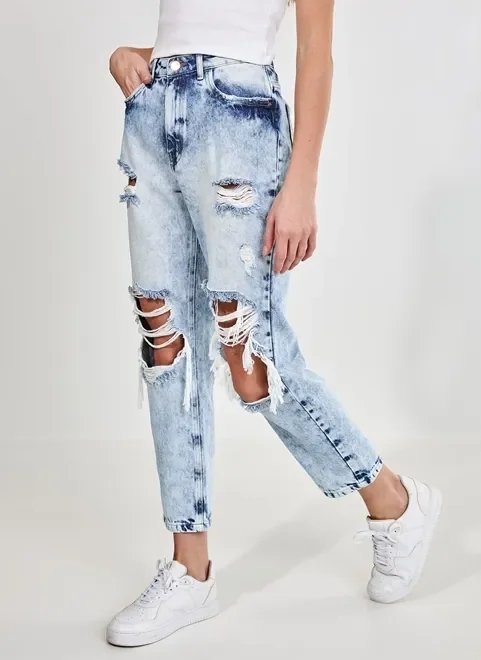 calça jeans marmorizada destroyed calça jeans marmorizada destroyed