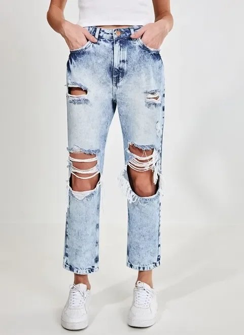 calça jeans marmorizada destroyed calça jeans marmorizada destroyed