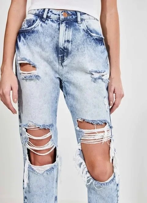 calça jeans marmorizada destroyed calça jeans marmorizada destroyed
