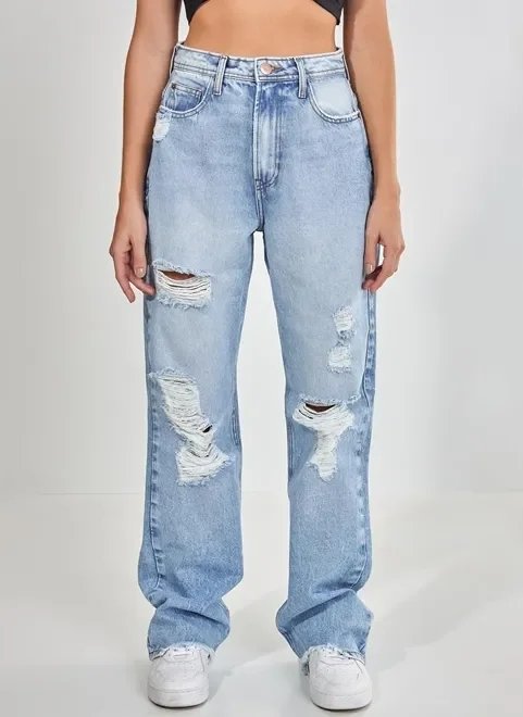 calça jeans reta oversized desfiada calça jeans reta oversized desfiada