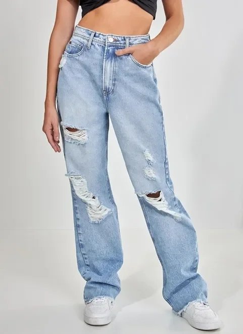 calça jeans reta oversized desfiada calça jeans reta oversized desfiada