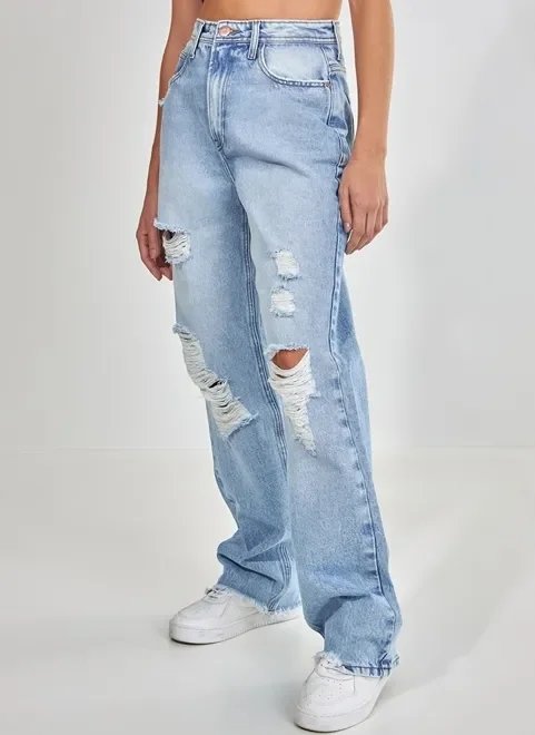 calça jeans reta oversized desfiada calça jeans reta oversized desfiada