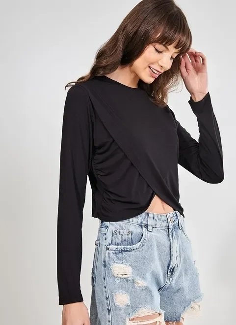 blusa transpassada manga longa blusa transpassada manga longa