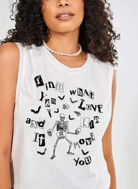 regata off-white rockinho caveira regata off-white rockinho caveira