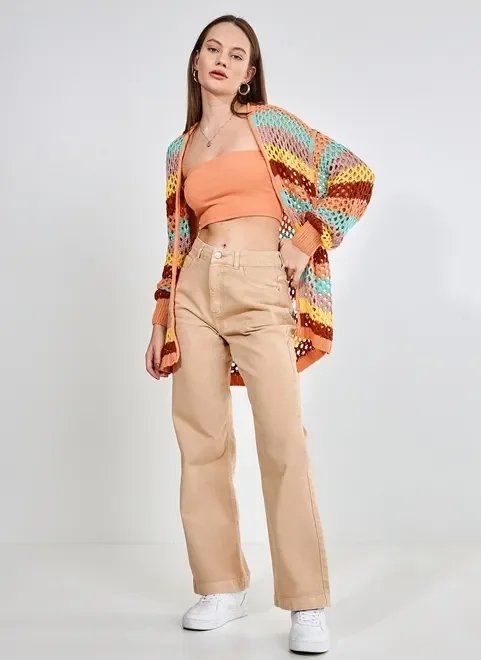cardigan de crochê listrado colorido cardigan de crochê listrado colorido