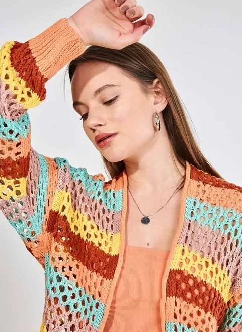 cardigan de crochê listrado colorido cardigan de crochê listrado colorido