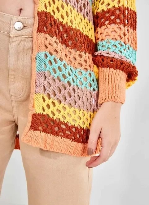cardigan de crochê listrado colorido cardigan de crochê listrado colorido