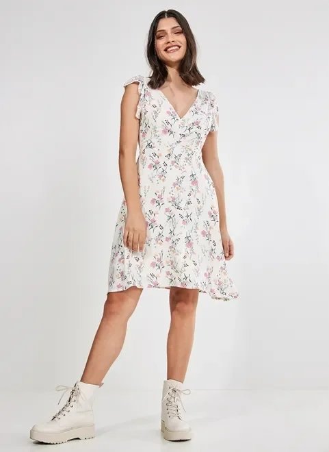 vestido off-white com flores vestido off-white com flores